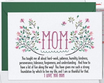 Sentimental  Mother's Day Card, Beautiful Card for Mom, Mother's Day Card from Daughter, Birthday for Mom