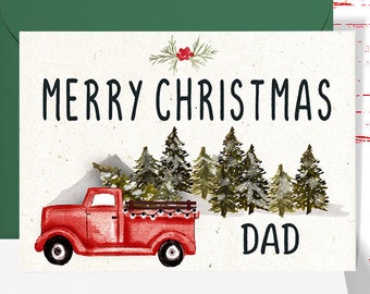 Dad Christmas Card, Merry Christmas Dad Greeting Card, Vintage Christmas Card for Dad, Christmas Card from Daughter or Son