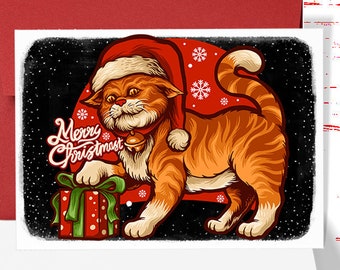 Funny Santa Cat Christmas Card, Cute Cat Christmas Card, Cat Santa Xmas Christmas Card