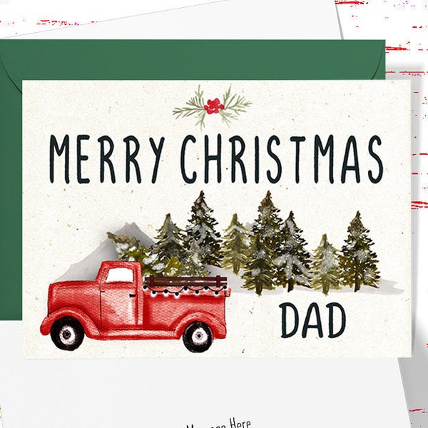 Dad Christmas Card, Merry Christmas Dad Greeting Card, Vintage Christmas Card for Dad, Christmas Card from Daughter or Son