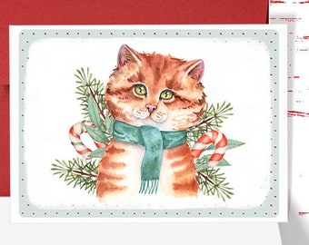 Cat Christmas Card, Cute Cat Christmas Card, Cat Xmas Christmas Card