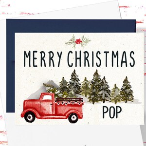 Pop Christmas Card, Merry Christmas Pop Greeting Card, Vintage Christmas Card for Pop, Christmas Card from Grandkids