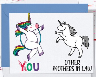 Funny Unicorn Mother-in-Law Card: Birthday Greeting Card
