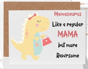 Cute Card for Mother's Day, Card for Mama, Mamasaurus, Mother's Day Card for Mom From Daughter, Mama Birthday Card