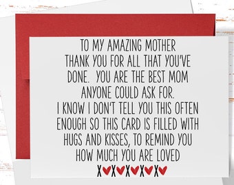 Special Card for Mom, To My Amazing Mother, Cute Card for Mother's Day, Mom Birthday Card, Card for Mom From Daughter or Son