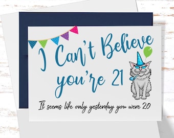 Funny 21st Birthday Card: Sarcastic Cat Design