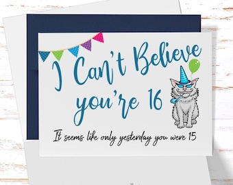 Funny 16th Birthday Card: Sarcastic Cat Design
