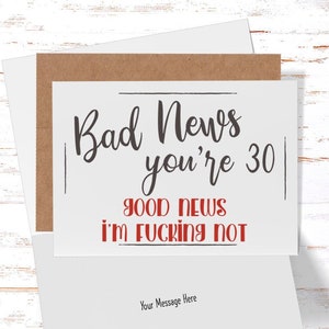 30th Birthday Card, Funny Birthday Card, Sarcastic 30th Birthday Card for her or  him 30 Year Old