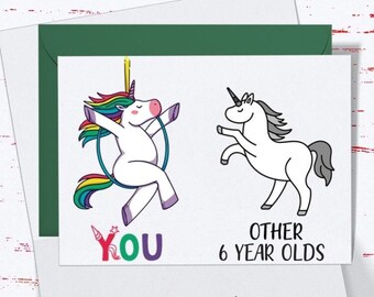 6th Birthday Card for her, Unicorn Birthday Card for 6th Birthday, Cute Card for Daughter, Niece, Friend