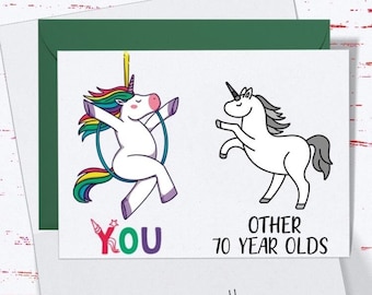 70th Birthday Card for her, Unicorn Birthday Card for 70th Birthday, Cute Card for Mom, Daughter, Grandma, Friend