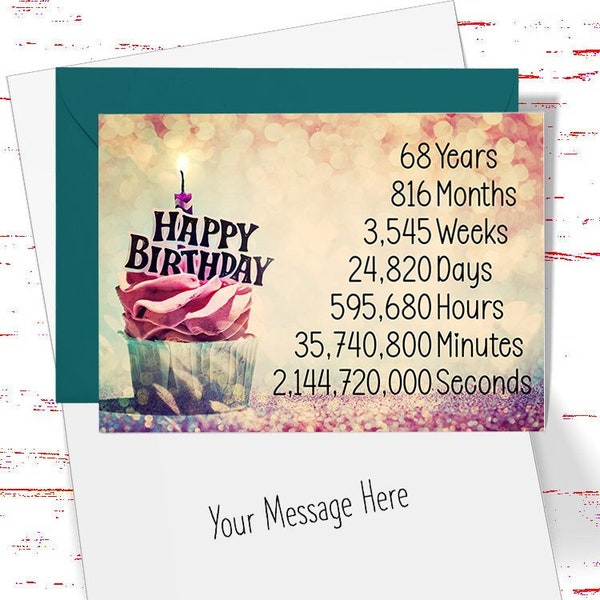 68th Birthday Card for her, Time Count Birthday Card for 68th Birthday, Cute Card for Daughter, Girlfriend, Friend