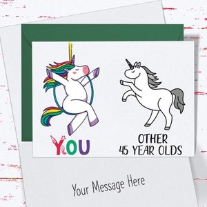 45th Birthday Card for her, Unicorn Birthday Card for 45th Birthday, Cute Card for Mom, Daughter, Girlfriend, Friend