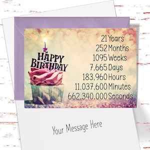 21st Birthday Card, 21 Years Months Weeks Days Birthday Greeting Card