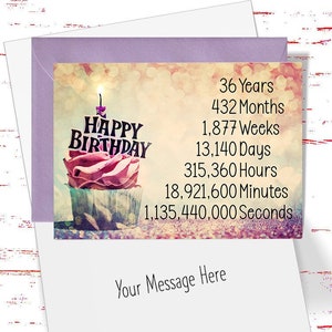 36th Birthday Card for her, Time Count Birthday Card for 36th Birthday, Cute Card for Daughter, Girlfriend, Friend