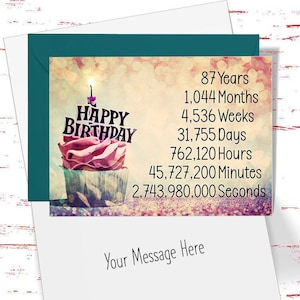 87th Birthday Card for her, Time Count Birthday Card for 87th Birthday, Cute Card for Daughter, Girlfriend, Friend