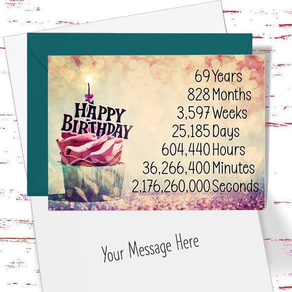 69th Birthday Card for her, Time Count Birthday Card for 69th Birthday, Cute Card for Daughter, Girlfriend, Friend