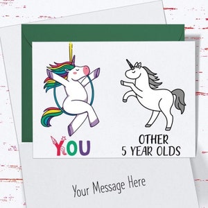 5th Birthday Card for her, Unicorn Birthday Card for 5th Birthday, Cute Card for Daughter, Niece, Friend