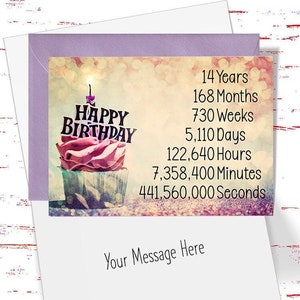 14th Birthday Card for her, 14 Years Months Weeks Days Birthday Card for 14th Birthday, Cute Card for Daughter, Niece, Friend