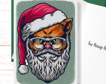 Funny Santa Cat Christmas Card, Cute Cat Christmas Card, Cat Santa Xmas Christmas Card