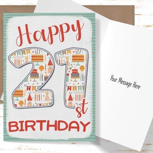 Happy 21st Birthday Card for her, Birthday Card for 21st Birthday, Cute Card for Son, Brother, Daughter, Girlfriend, Friend