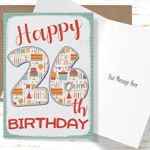 Happy 26th Birthday Card for her, Birthday Card for 26th Birthday, Cute Card for Son, Brother, Daughter, Girlfriend, Friend