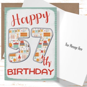 Happy 57th Birthday Card for her, Birthday Card for 57th Birthday, Cute Card for Son, Brother, Daughter, Girlfriend, Friend