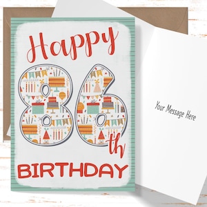 Happy 86th Birthday Card for her, Birthday Card for 86th Birthday, Cute Card for Son, Brother, Daughter, Girlfriend, Friend