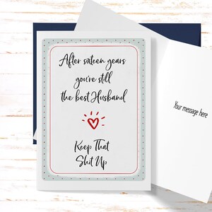 16th Anniversary Card for Husband, 16th Anniversary Card for Him, Sixteenth Anniversary Greeting Card