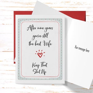 9th Anniversary Card for Wife: Funny Anniversary Greeting