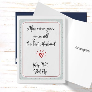 7th Anniversary Card for Him, 7th Anniversary Card for Husband, Seventh Anniversary Greeting Card