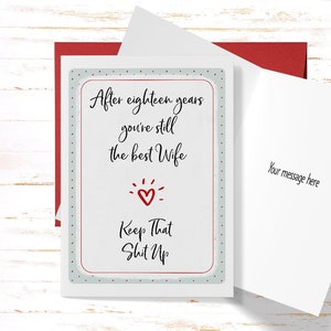 18th Anniversary Card for Wife, 18th Anniversary Card for Her, Eighteenth Anniversary Greeting Card, 18th Anniversary Gift for Wife