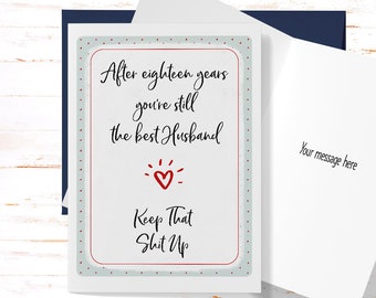 18th Anniversary Card for Husband, 18th Anniversary Card for Him, Eighteenth Anniversary Greeting Card