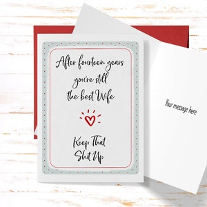 14th Anniversary Card for Her, 14th Anniversary Card for Wife, Fourteenth Anniversary Greeting Card, 14th Anniversary Gift for Wife