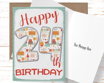 Boyfriend Twenty-Fourth Birthday Card Stepdad Partner For Her Modern 24th Birthday Card Stepmum Sister For Him Friend Girlfriend