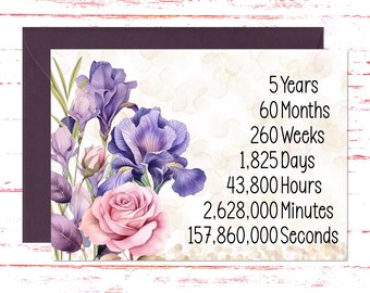 5th Anniversary Card: Rose & Iris Floral, 5 Year Celebration