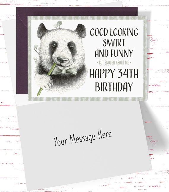 Funny Panda 34th Birthday Card: Sarcastic Humor - Etsy