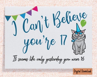 Printable Funny 17th Birthday Card for her, Sarcastic Birthday Card for 17th Birthday, Cute Card for Son, Brother,Daughter, Niece, Grandson