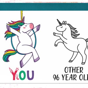 96th Birthday Card for her, Unicorn Birthday Card for 96th Birthday, Cute Card for Mom, Daughter, Grandma, Friend 96 Year Old