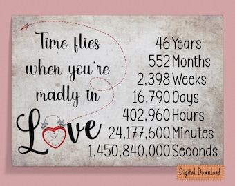 46th Anniversary Card: Time Flies Madly In Love (Digital Download)