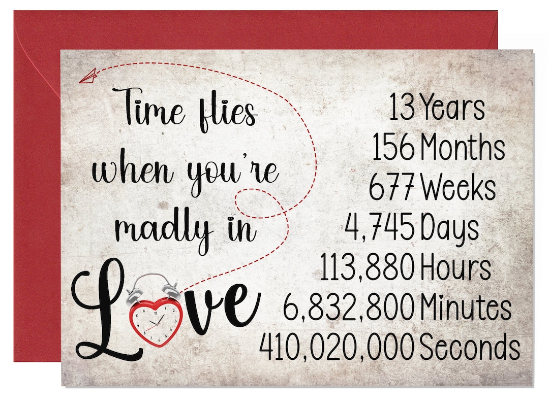 Time Flies 13th Anniversary Card for Couples, 13th Anniversary Gift, Thirteenth Anniversary Card
