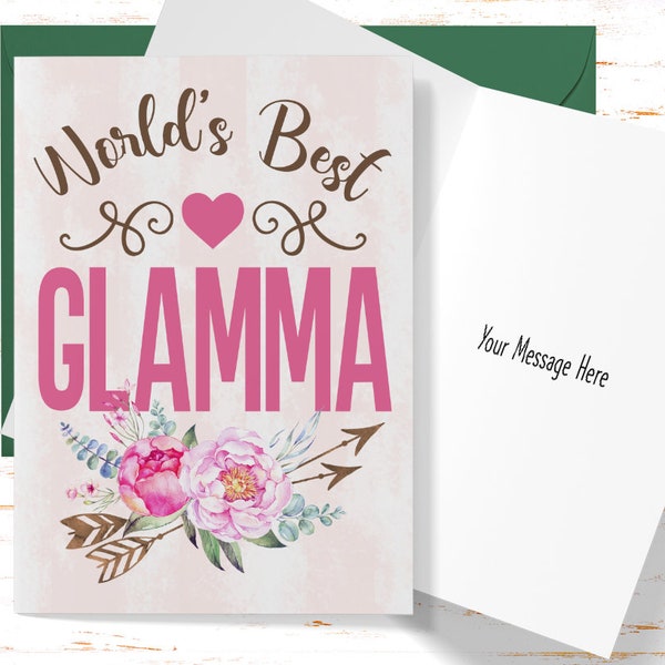 Mother's Day Card World's Best Glamma, Greeting Card for Mother's Day, Glamma Birthday Card, Card for Glamma From Daughter or Son