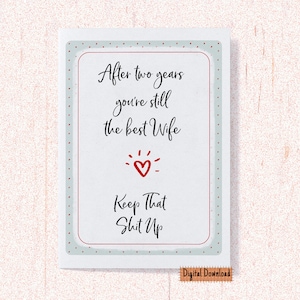 Tarjeta imprimible del segundo aniversario para ella, tarjeta del segundo aniversario para la esposa, tarjeta de felicitación del segundo aniversario