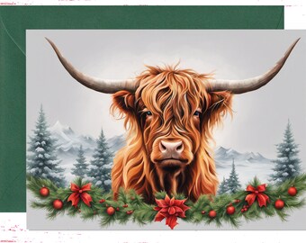 Highland Cow Holiday Card, Family Christmas Greeting Card, Highland Cows Christmas Card, Holiday Christmas Cards, Merry Christmas
