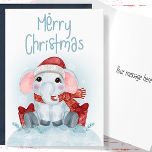 Cute Christmas Elephant Card, Christmas Greeting Card, Animal Christmas Card, Holiday Christmas Cards, Elephant Christmas Card