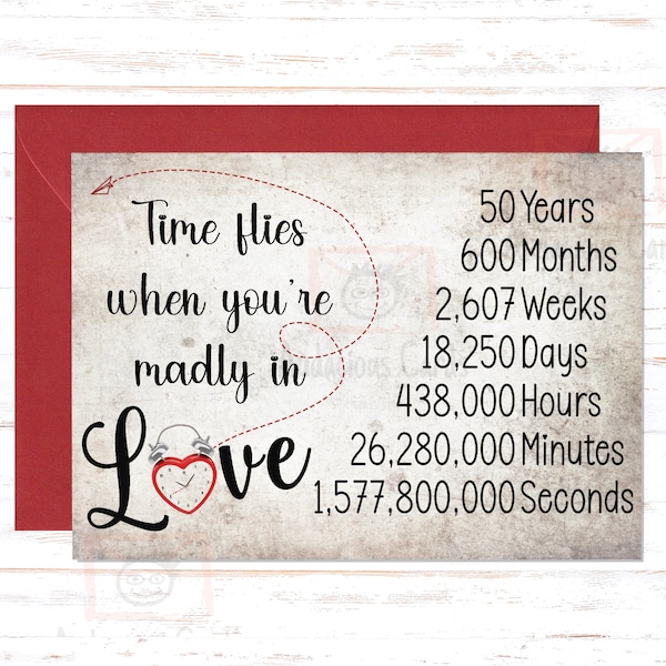 Time Flies 50th Anniversary Card, 50th Anniversary Gift, Fifty Year Anniversary Card, For Husband, For Wife, Fifth Anniversary