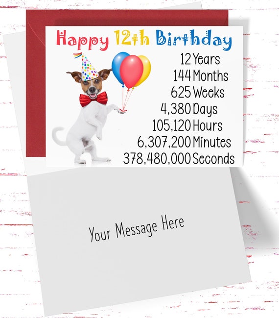 Cute 12th Birthday Card, Time Count Birthday Card for 12th