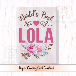 Herunterladbare Muttertagskarte Weltbeste Lola, druckbare Grußkarte für Muttertag, Lola digitale Geburtstagskarte
