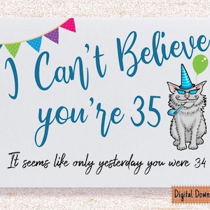 Cartão de aniversário engraçado para impressão de 35 anos para ela, cartão de aniversário sarcástico para 35 anos, cartão fofo para filho, irmão, filha, namorada,