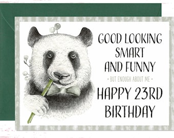 Carte d'anniversaire drôle de 23 ans, carte d'anniversaire sarcastique pour 23 ans, carte humoristique de blague de panda pour l'anniversaire de 23 ans