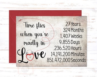 Time Flies 27th Anniversary Card, 27th Anniversary Gift, Twenty Seven Year Anniversary Card, Husband, For Wife, Twenty Seventh Anniversary